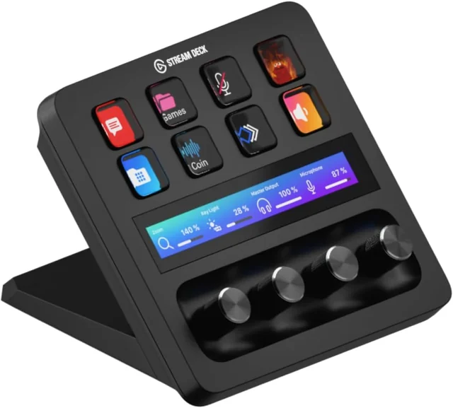 Elgato Stream Deck+ with LCD keys, rotary dials, and touch strip